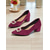 abordables Zapatos de salón de tacón ancho-Zapatos de tacón de bloque de ante burdeos para mujer con hebilla de diamantes de imitación: elegantes zapatos de vestir de estilo retro para mujer, ideales para la oficina, bodas y fiestas.
