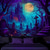 billige Veggtepper-Halloween Svartlysvev Gravplass UV Reaktiv Glød i Mørket Skog Trippy Fjell Tåkete Gravlund Spøkelse Hengende Tapestry Veggkunst Mural Stue Soverom