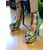 cheap Nightlife Party-Women&#039;s Green and Blue Sequin Peep-Toe Ankle Boots with Side Zipper - Sparkly High Heel Booties for Nightlife Parties and Club Events