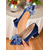 זול Block Heels-נעלי עקב קטיפה כחולות לנשים עם פפיון אבני חן - נעלי עקב מרובעות וינטג&#039; אלגנטיות למסיבות ערב, חתונות ואירועים רשמיים