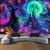 billige Veggtepper-Halloween Blacklight Tapestry Hekseslott UV Reaktiv Glød i Mørket Skog Trippy Fjell Tåke Gravlund Spøkelser Hengende Tapestry Veggkunst Mur Stue Soverom