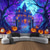 cheap Halloween Wall Tapestries-Halloween Blacklight Tapestry Skeleton Haunted House UV Reactive Glow in the Dark Forest Trippy Mountain Misty Graveyard Ghost Hanging Tapestry Wall Art Mural for Living Room Bedroom