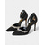 voordelige Klassieke Pumps-Zwarte satijnen stilettohakken voor dames met puntige neus, kristallen versieringen en enkelbandje - elegante feestschoenen voor cocktails en avondevenementen