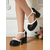 cheap 1950s-Women&#039;s Blue and White T-Strap High Heels with Bow Detail -1960s Vintage Style,Comfortable Platform Pumps for Casual, Daytime Wear and Retro Outfits.