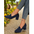 billige Pumps med blokkhæl-Blå damesko med blokkhæl – elegante pumps i imitert semsket skinn til semiformelle sammenkomster, hagefester og søndager i kirken