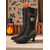 ieftine Pentru femei-Cizme gotice cu șireturi brodate pentru femei, de Halloween - costum de vrăjitoare neagră, în stil vintage din anii 1900, cu tocuri până la jumătatea gambei, pentru cosplay, petreceri și evenimente