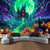 billige Veggtepper-Halloween Blacklight Tapestry Hekseslott UV Reaktiv Glød i Mørket Skog Trippy Fjell Tåke Gravlund Spøkelser Hengende Tapestry Veggkunst Mur Stue Soverom