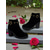 abordables Botines-Botines de ante sintético burdeos para mujer: botines de moda con tacón grueso y tira con tachuelas para looks de otoño, fiestas y compras.