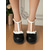 cheap 1950s-Women&#039;s Blue and White T-Strap High Heels with Bow Detail -1960s Vintage Style,Comfortable Platform Pumps for Casual, Daytime Wear and Retro Outfits.