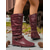 economico Stivali ampi-stivali da equitazione bassi e morbidi in similpelle bordeaux da donna, con cinturini intrecciati, per uscite autunnali, viaggi e festival all'aperto