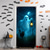 abordables Cubiertas de Puerta-Cubierta de Puerta Halloween – Fantasma Bonito y Gato Negro en Escena Nocturna Azul Banner de Entrada de Casa Embrujada Decoración Espeluznante Exterior e Interior para Dormitorio Sala de Estar Baño