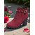 abordables Botines-Botines de ante sintético burdeos para mujer: botines de moda con tacón grueso y tira con tachuelas para looks de otoño, fiestas y compras.