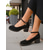 cheap Block Heels-Women’s Black Ankle Strap Chunky Heel Shoes, Casual or Dressy for Work, Dinner and Everyday Use