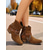 cheap Ankle Boots-Women's Brown Suede Ankle Boots with Chain and Belt Detail - Trendy Western Style Chunky Heeled Booties for Casual Wear and Fall Outings