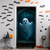 abordables Cubiertas de Puerta-Cubierta de Puerta Halloween – Fantasma Bonito y Gato Negro en Escena Nocturna Azul Banner de Entrada de Casa Embrujada Decoración Espeluznante Exterior e Interior para Dormitorio Sala de Estar Baño
