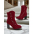 economico anni 1930-stivaletti da donna in velluto rosso con bottoni, stile vittoriano, anni &#039;90, design retrò smerlato e tacco a blocco spesso per uscite informali, feste ed eventi vintage