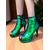 cheap Nightlife Party-Women&#039;s Green and Blue Sequin Peep-Toe Ankle Boots with Side Zipper - Sparkly High Heel Booties for Nightlife Parties and Club Events