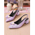 cheap Block Heels-Women&#039;s Lavender Slingback Heels with Pearl Bow - Satin Textured 1950s Vintage Style Low Block Pumps for Weddings, Garden Parties, and Spring Outfits