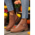 cheap Ankle Boots-Women's Brown Faux Leather Ankle Boots – Low Heel Side Zip Buckle Booties for Fall Outings, Country Walks and Daily Wear