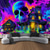 cheap Halloween Wall Tapestries-Halloween Blacklight Tapestry Skeleton Haunted House UV Reactive Glow in the Dark Forest Trippy Mountain Misty Graveyard Ghost Hanging Tapestry Wall Art Mural for Living Room Bedroom