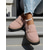 cheap Women's Slip-Ons &amp; Loafers-Women's Beige Suede Lug Sole Loafers – Casual Slip-On Platform Shoes with Gold Buckle for Work, Travel, and Weekend Outfits