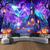 preiswerte Wandteppiche-Halloween Schwarzlicht Wandteppich Schwarze Katze UV reaktiv Leuchtet im Dunkeln Wald Trippy Bergnebel Friedhof Geist Hängender Wandteppich Wandkunst Wandmalerei für Wohnzimmer Schlafzimmer