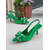 billige Slingback-pumper-Grønne slingback kitten heels til dame med strass-sløyfe – elegante pumps med spiss tå for daglige sammenkomster, fester og formelle anledninger