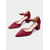 cheap Block Heel Pumps-Women's Pink Suede Ankle Strap Block Heels – Elegant Pointed Toe Dress Pumps with Charm Detail for Weddings, Parties, and Office Wear