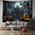 cheap Halloween Wall Tapestries-Halloween Hanging Tapestry Horror Castle Photograph Backdrop Jack O Lantern Wall Art Large Tapestry Mural Decor Blanket Curtain Home Bedroom Living Room Decoration Death Selfie