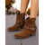 cheap Ankle Boots-Women's Brown Suede Ankle Boots with Chain and Belt Detail - Trendy Western Style Chunky Heeled Booties for Casual Wear and Fall Outings
