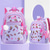 cheap Kids &amp; Teen Backpacks-Girls Cartoon Backpack for School – Cute Printed Bookbag with Cat Ears and Pom-Pom Charm, Lightweight Waterproof Schoolbag for Elementary Kids