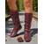 economico Stivali ampi-stivali da equitazione bassi e morbidi in similpelle bordeaux da donna, con cinturini intrecciati, per uscite autunnali, viaggi e festival all'aperto