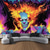 preiswerte Wandteppiche-Halloween Schwarzlicht Wandteppich Flammen-Joker UV-reaktiv Leuchtend im Dunkeln Wald Trippy Bergnebel Friedhof Geist Hängender Wandteppich Wandkunst Wandmalerei für Wohnzimmer Schlafzimmer