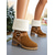 abordables Bottes de neige et d'hiver-Bottines en similicuir pour femme avec revers et boucle en peau lainée – bottines d'hiver décontractées à talons épais pour l'extérieur, les voyages et les tenues douillettes