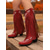 tanie Kowboj i zachodnie buty-Kowbojskie buty damskie w stylu western z frędzlami – brązowe, sięgające do kolan buty ze sztucznej skóry z haftowanymi detalami, w stylu retro country na rodeo, jesienne festiwale i modę na farmę