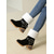 abordables Bottes de neige et d'hiver-Bottines en similicuir pour femme avec revers et boucle en peau lainée – bottines d'hiver décontractées à talons épais pour l'extérieur, les voyages et les tenues douillettes