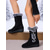 abordables Botas de nieve e invierno-Botas de invierno negras de ante sintético para mujer, de media caña, con forro de piel afelpada, antideslizantes, con tacón de cuña, para exteriores, cálidas para trekking y viajes.