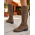 preiswerte Modische Stiefel-Damenstiefel aus khakifarbenem Wildleder mit Schnallenriemen – klassische Reitstiefel mit runder Spitze und niedrigem Absatz für Freizeitkleidung im Herbst und Winter sowie Outdoor-Mode