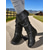 cheap Slouch Boots-Women's Black Faux Leather Knee-High Slouch Boots – Side Zip and Buckle Strap Detail, Riding &amp; Fall Fashion