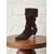halpa Slouch Boots-Naisten mokkaiset ruskeat mokkanahkaiset, pohkeensuuhun asti ulottuvat saappaat, joissa on punottu remmi, taittokorko ja kissankorko, urbaanit ja rennosti muotoillut kengät jokapäiväiseen käyttöön