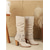 olcso Slouch Boots-női bézs lompos, térdig érő csizma csattal és szegecsekkel, vintage western stílusú őszi és téli alkalmi viselethez
