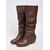 preiswerte Slouch-Stiefel-dunkelbraune kniehohe Damen-Slouch-Stiefel aus Kunstleder – stylische Stiefel mit niedrigem Absatz für Herbst- und Winter-Outfits