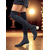 abordables Bottes à la mode-Bottes noires à strass au-dessus du genou pour femmes, bout pointu et talon carré - Chaussures de soirée scintillantes