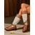 abordables Bottes de cheval-Bottes d'équitation en similicuir marron pour femme avec boucle et toile – bottes hautes bicolores décontractées pour le travail, les voyages et les activités de plein air