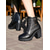abordables Botines-Botines marrones de tacón grueso con cordones para mujer: estilo militar de piel sintética con cremallera lateral y detalle de hebilla, ideales para conjuntos de otoño, actividades al aire libre y ropa de calle informal.