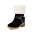 abordables Bottes de neige et d'hiver-Bottines en similicuir pour femme avec revers et boucle en peau lainée – bottines d'hiver décontractées à talons épais pour l'extérieur, les voyages et les tenues douillettes