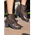 abordables Botines-Botines marrones de tacón grueso con cordones para mujer: estilo militar de piel sintética con cremallera lateral y detalle de hebilla, ideales para conjuntos de otoño, actividades al aire libre y ropa de calle informal.