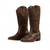 voordelige Cowboy &amp; Western Boots-Bruine leren western cowboylaarzen voor dames met ingewikkeld bloemenreliëf en blokhakken, stijlvolle schoenen voor in de stad