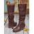 preiswerte Slouch-Stiefel-dunkelbraune kniehohe Damen-Slouch-Stiefel aus Kunstleder – stylische Stiefel mit niedrigem Absatz für Herbst- und Winter-Outfits