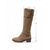 preiswerte Modische Stiefel-Damenstiefel aus khakifarbenem Wildleder mit Schnallenriemen – klassische Reitstiefel mit runder Spitze und niedrigem Absatz für Freizeitkleidung im Herbst und Winter sowie Outdoor-Mode